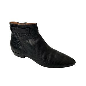 Emporio Armani Black Ankle Boot Snake Textured Almond Toe Snakeskin 40 8